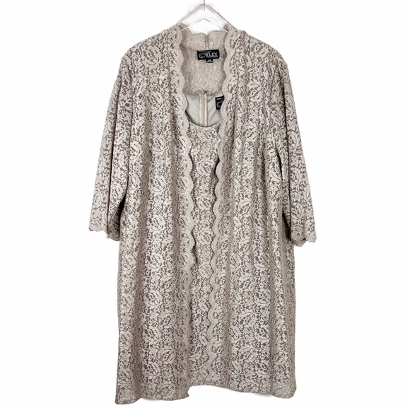 Alex Evenings Dress And Jacket Set Womens 24W Antique Nickel Lace 2-Piece Set - Picture 3 of 16